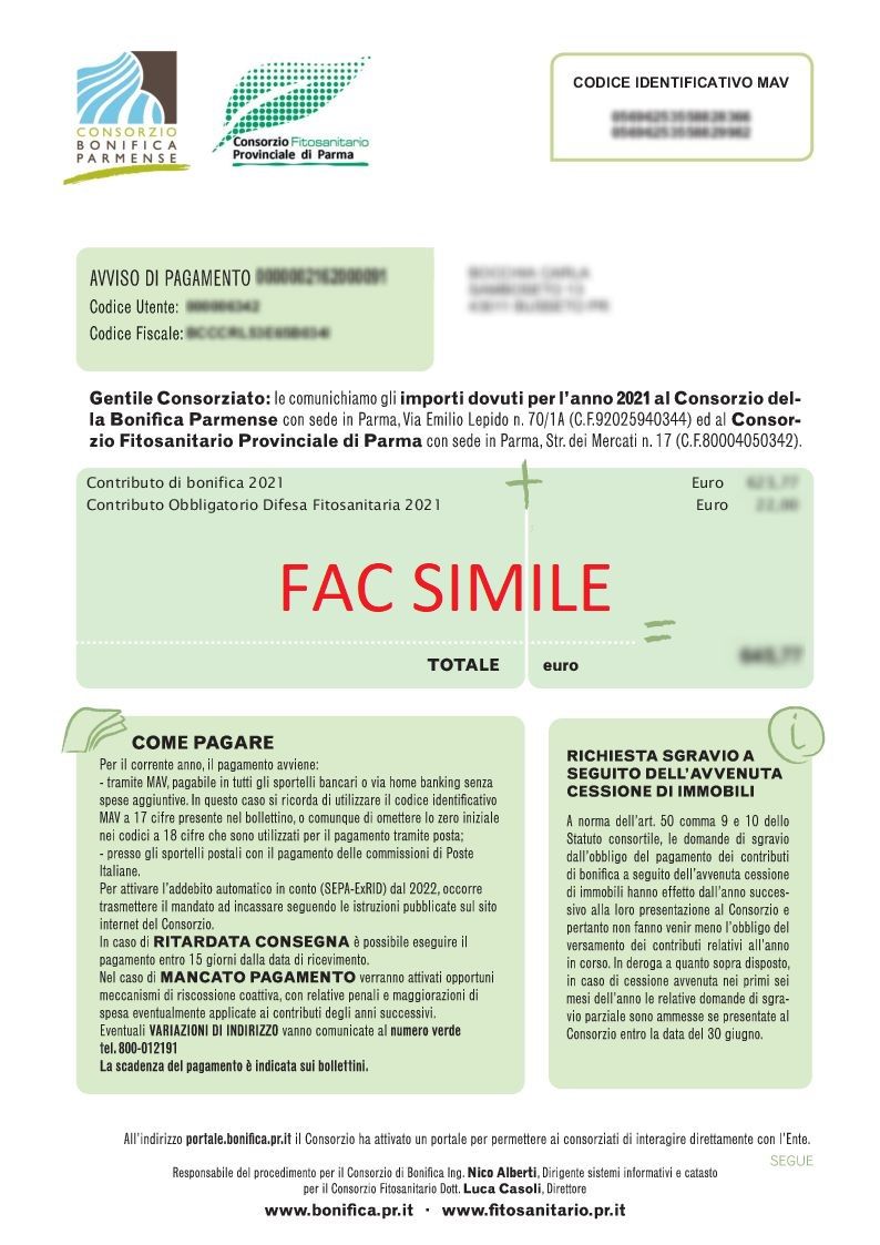 Fac-Simile avviso di pagamento